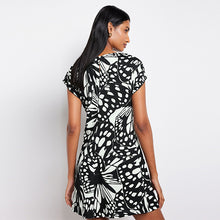 Load image into Gallery viewer, Mono Abstract Butterfly Textured Ruched Front Mini Dress
