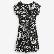 Load image into Gallery viewer, Mono Abstract Butterfly Textured Ruched Front Mini Dress
