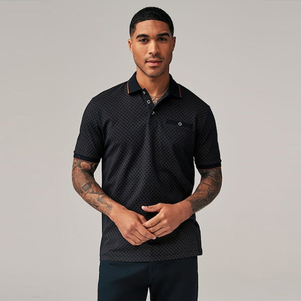 Black/Gold Short Sleeve Print Polo Shirt