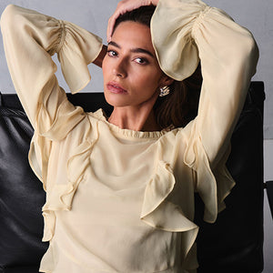 Ecru Ruffle Long Sleeve Blouse