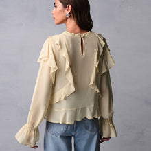 Load image into Gallery viewer, Ecru Ruffle Long Sleeve Blouse
