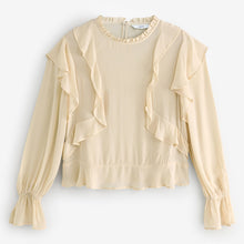 Load image into Gallery viewer, Ecru Ruffle Long Sleeve Blouse
