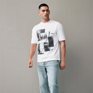 White Relaxed Fit Urban Graphic Front Print T-Shirt