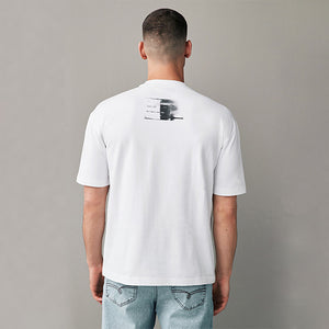 White Relaxed Fit Urban Graphic Front Print T-Shirt