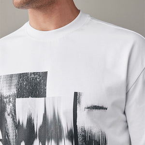 White Relaxed Fit Urban Graphic Front Print T-Shirt