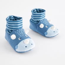 Load image into Gallery viewer, Blue DInosaur Sensory Sock Top Baby Shoes (0-2mths)
