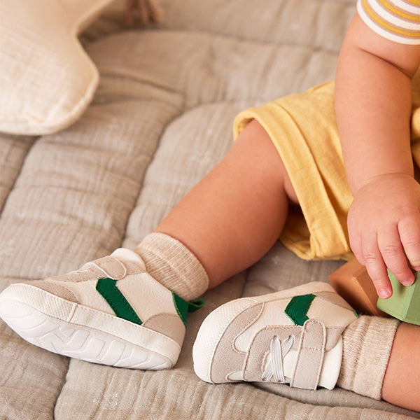 White/Green Touch Fastening Chevron Baby Trainers