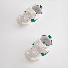 Load image into Gallery viewer, White/Green Touch Fastening Chevron Baby Trainers
