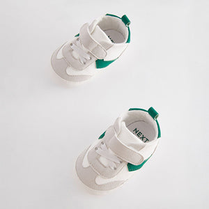 White/Green Touch Fastening Chevron Baby Trainers