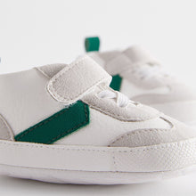 Load image into Gallery viewer, White/Green Touch Fastening Chevron Baby Trainers
