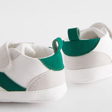 Load image into Gallery viewer, White/Green Touch Fastening Chevron Baby Trainers
