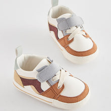 Load image into Gallery viewer, Rust Brown/Mineral Blue Touch Fastening Elastic Lace Baby Trainers (0-24mths)
