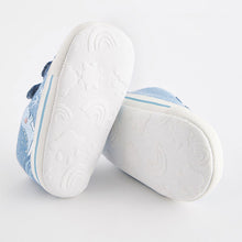 Load image into Gallery viewer, Blue Denim Dinosaur Two Strap Baby Trainers (0-24mths)
