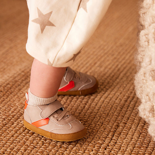 Neutral/Orange Touch Fastening Chevron Baby Trainers