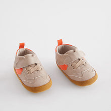 Load image into Gallery viewer, Neutral/Orange Touch Fastening Chevron Baby Trainers
