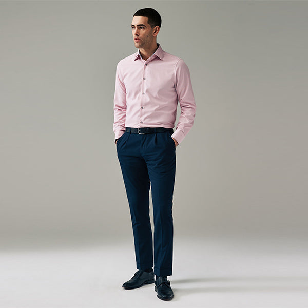 Light Pink Regular Fit Trimmed Easy Care Double Cuff Shirt