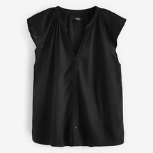 Load image into Gallery viewer, Black Linen Blend Button Down Relaxed Sleeve Top
