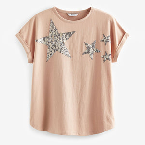 Pink Sparkle Sequin Star T-Shirt