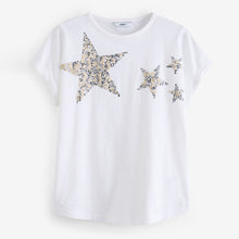 Load image into Gallery viewer, White 100% Cotton Sparkle Sequin Star T-Shirt
