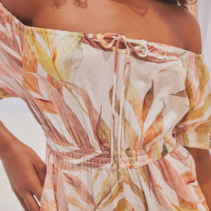 Cream Botanical Off Shoulder Playsuit