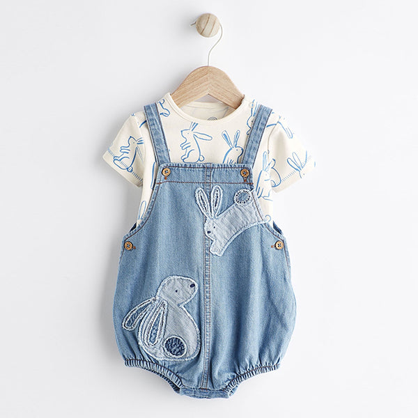 Denim Blue Dungarees And Bodysuit Baby Set (0mths-12-18mt)