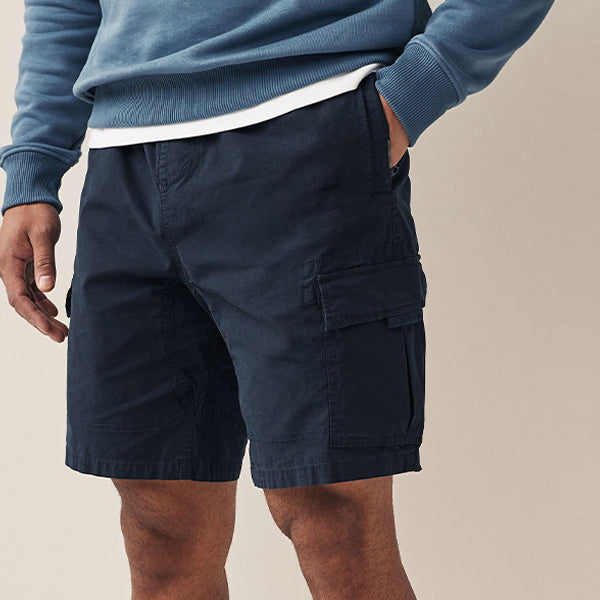 Navy Drawstring Waist Cargo Shorts