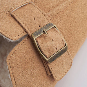 Tan Brown Suede Buckle Mule Slippers