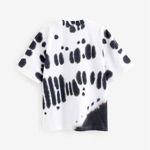 Black/White Relaxed Fit Tie-Dye Short Sleeve 100% Cotton T-Shirt