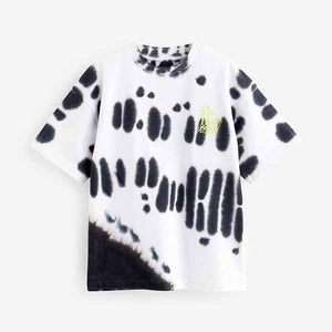 Black/White Relaxed Fit Tie-Dye Short Sleeve 100% Cotton T-Shirt