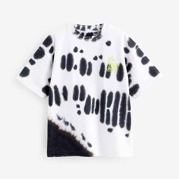 Black/White Relaxed Fit Tie-Dye Short Sleeve 100% Cotton T-Shirt