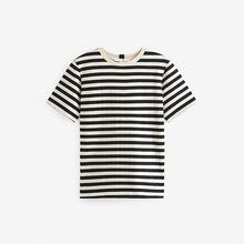 Load image into Gallery viewer, Black/Ecru White Stripe Heavyweight Short Sleeve Crew Neck T-Shirt
