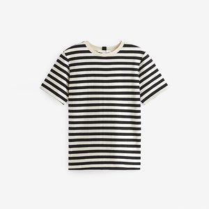 Black/Ecru White Stripe Heavyweight Short Sleeve Crew Neck T-Shirt