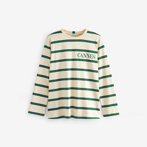 Green/Ecru Cream Graphic Heavyweight Long Sleeve T-Shirt