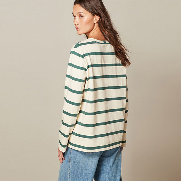 Green/Ecru Cream Graphic Heavyweight Long Sleeve T-Shirt