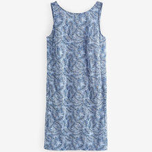 Load image into Gallery viewer, Blue/White Linen Blend Sleeveless Shift Dress
