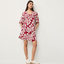 Load image into Gallery viewer, Red/Cream Oversized Cover Up Kaftan With Linen
