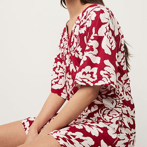 Red/Cream Oversized Cover Up Kaftan With Linen