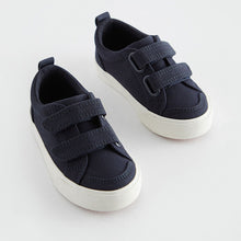 Load image into Gallery viewer, Navy Canvas Standard Fit (F) Two Strap Touch Fastening Trainers
