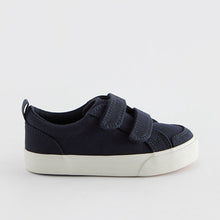 Load image into Gallery viewer, Navy Canvas Standard Fit (F) Two Strap Touch Fastening Trainers
