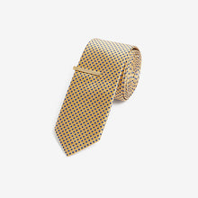 Load image into Gallery viewer, Yellow/Blue Slim Pattern Tie And Tie Clip
