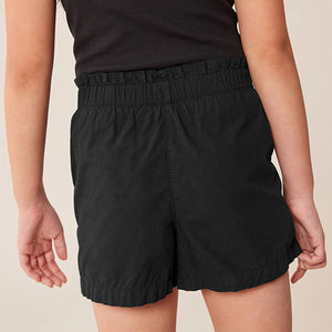 Black Poplin Cotton Shorts