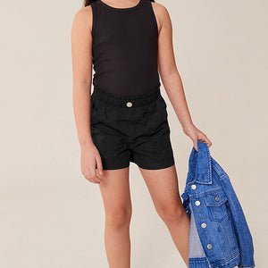 Black Poplin Cotton Shorts