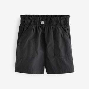 Black Poplin Cotton Shorts