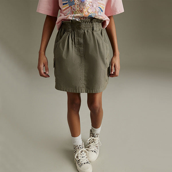 Khaki Green 100% Cotton Cargo Skirt