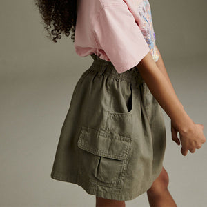 Khaki Green 100% Cotton Cargo Skirt