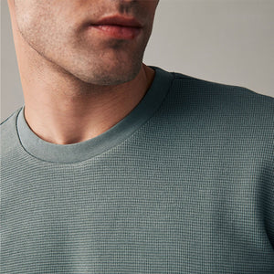 Green 100% Cotton Textured Microwaffle T-Shirt