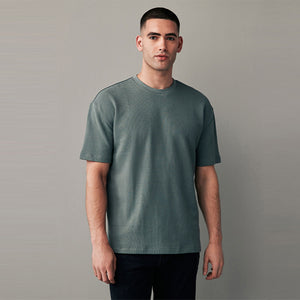 Green 100% Cotton Textured Microwaffle T-Shirt