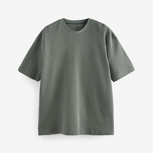 Green 100% Cotton Textured Microwaffle T-Shirt