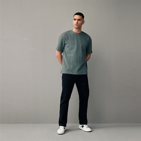 Green 100% Cotton Textured Microwaffle T-Shirt