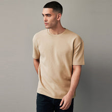 Load image into Gallery viewer, Ecru 100% Cotton Textured Microwaffle T-Shirt
